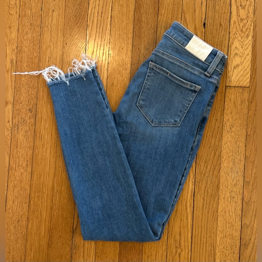 PAIGE Hoxton Ankle Jeans. Blue Mid-Rise Ripped Stretch Denim. Women’s Size 26 - Picture 4 of 12